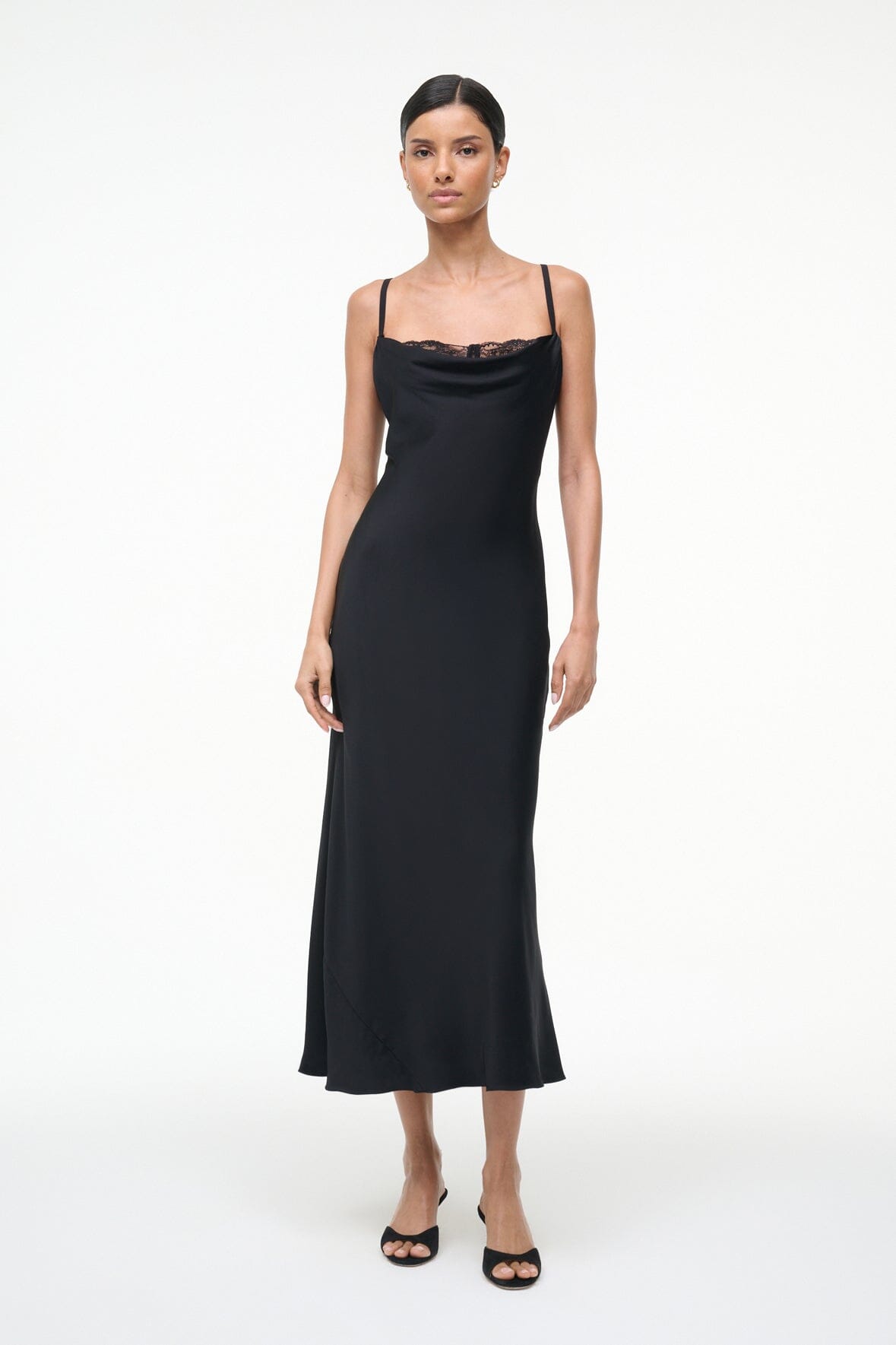 EVANGELINE SILK MIDI DRESS BLACK - STAUD near me