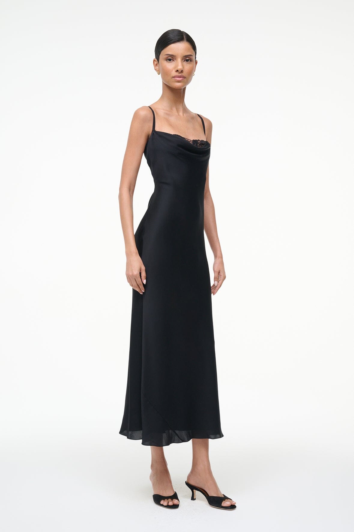 EVANGELINE SILK MIDI DRESS BLACK - STAUD near me