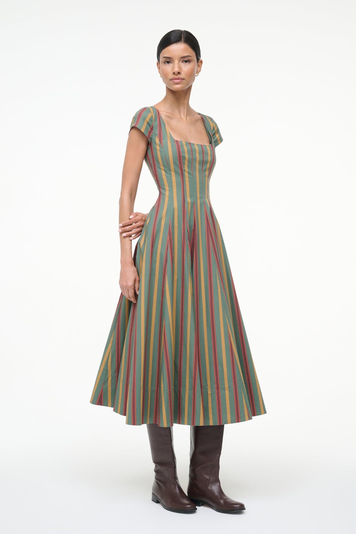 SHORT SLEEVE WELLS DRESS TRAILBLAZER STRIPE - STAUD US