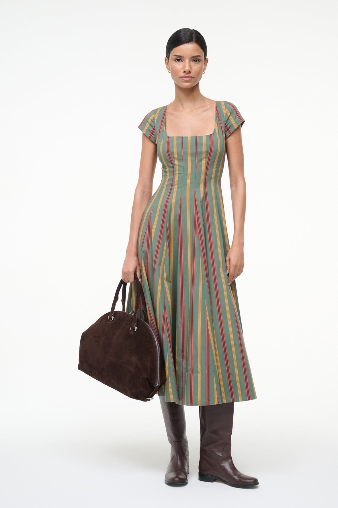 SHORT SLEEVE WELLS DRESS TRAILBLAZER STRIPE - STAUD US