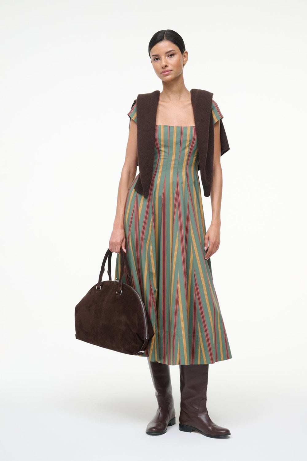 SHORT SLEEVE WELLS DRESS TRAILBLAZER STRIPE - STAUD US