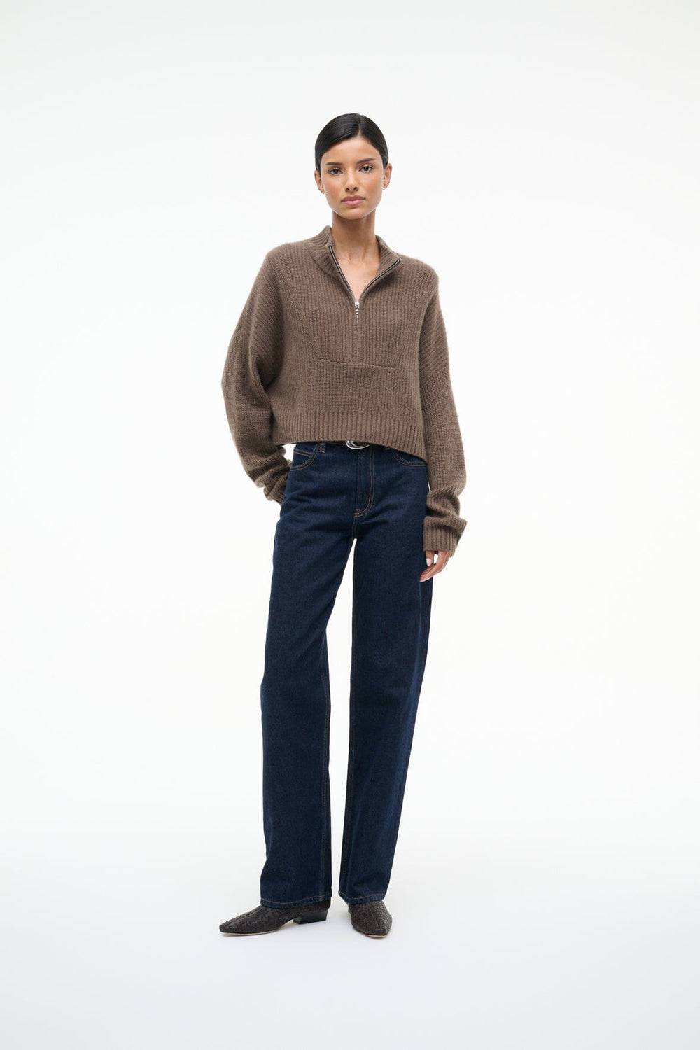 CASHMERE CROPPED HAMPTON SWEATER TRUFFLE - STAUD sale