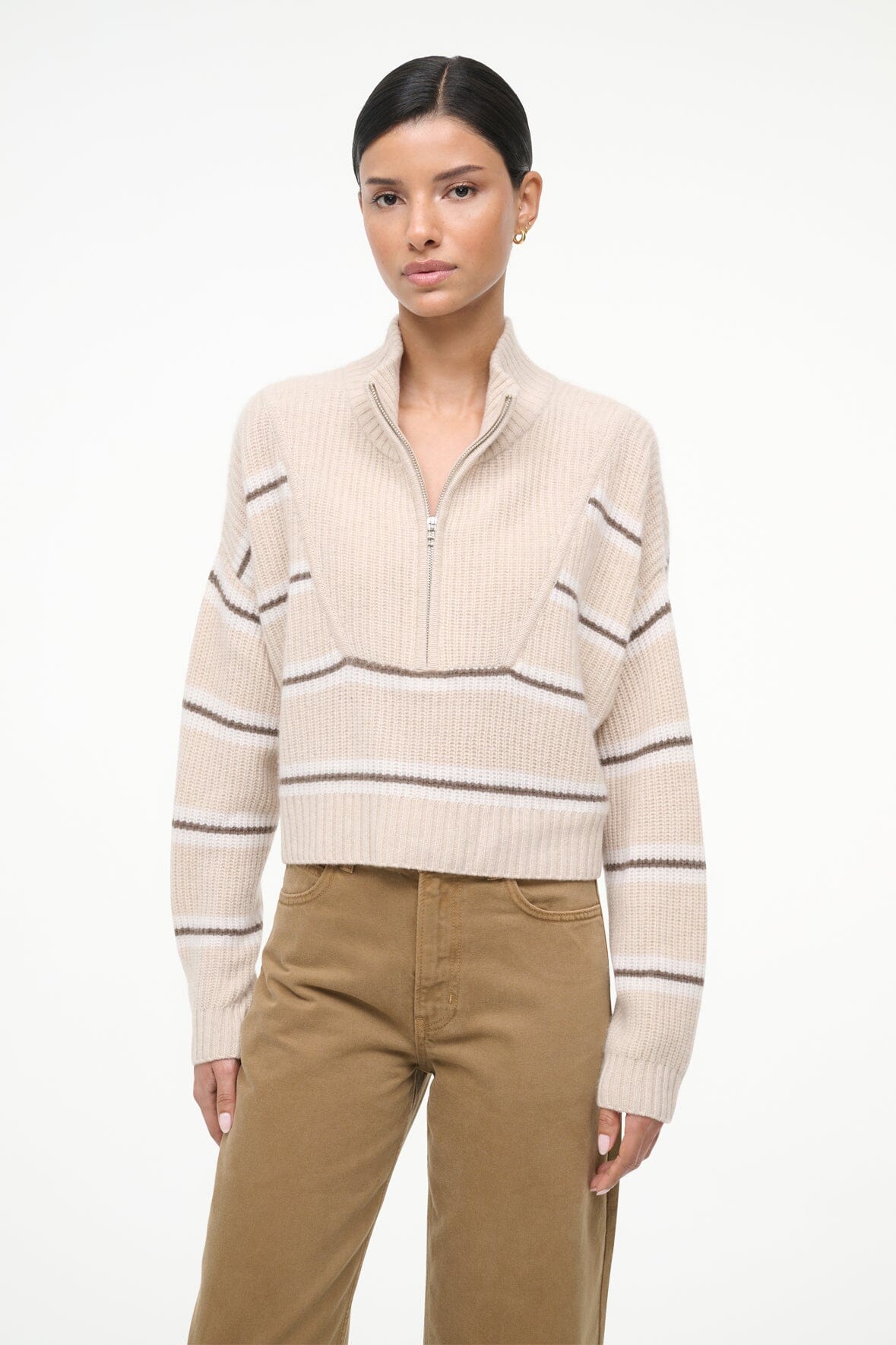 CASHMERE CROPPED HAMPTON SWEATER WHISPER STRIPE - STAUD outlet