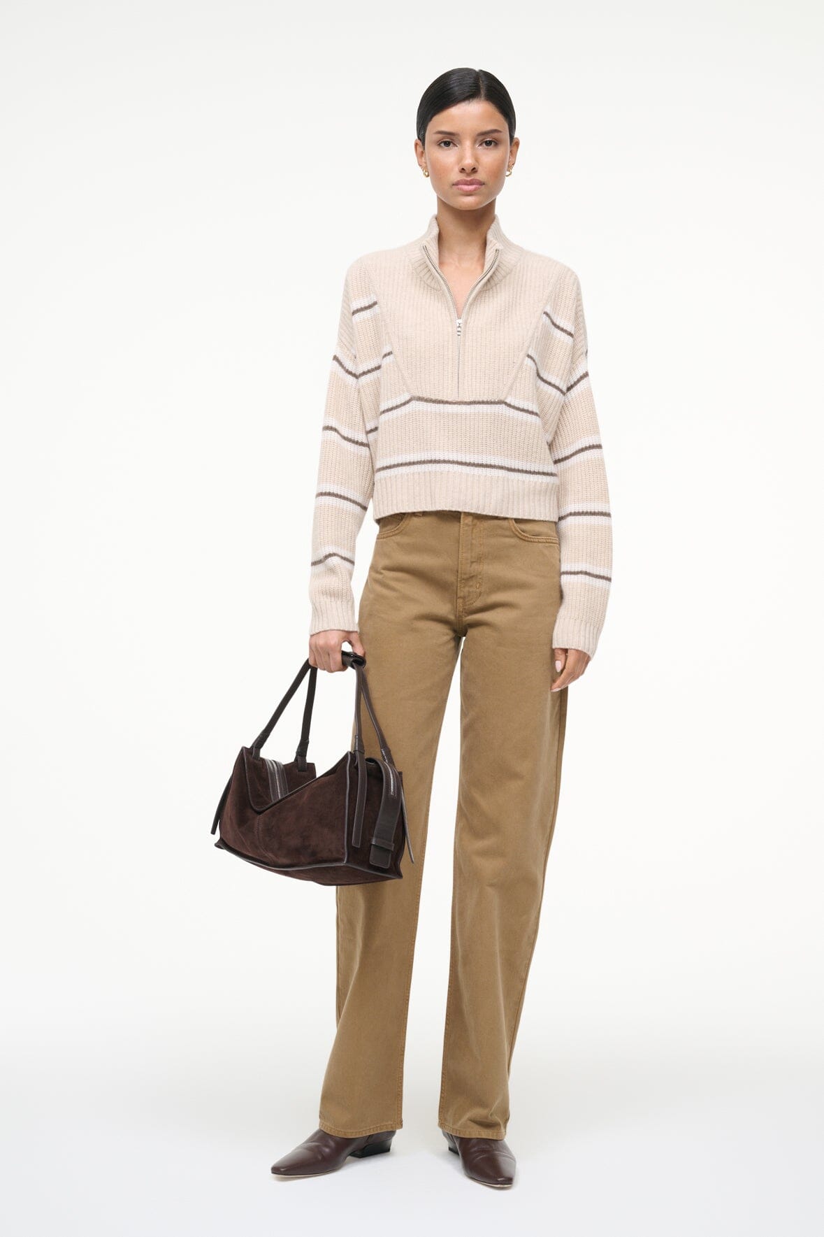CASHMERE CROPPED HAMPTON SWEATER WHISPER STRIPE - STAUD outlet