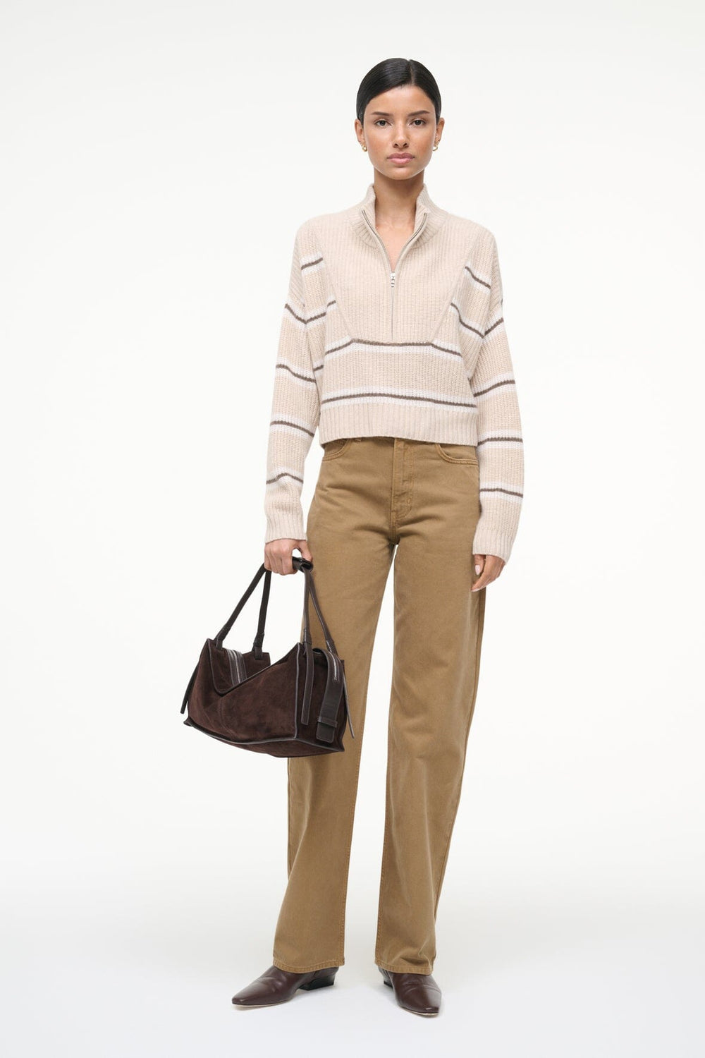 CASHMERE CROPPED HAMPTON SWEATER WHISPER STRIPE - STAUD outlet