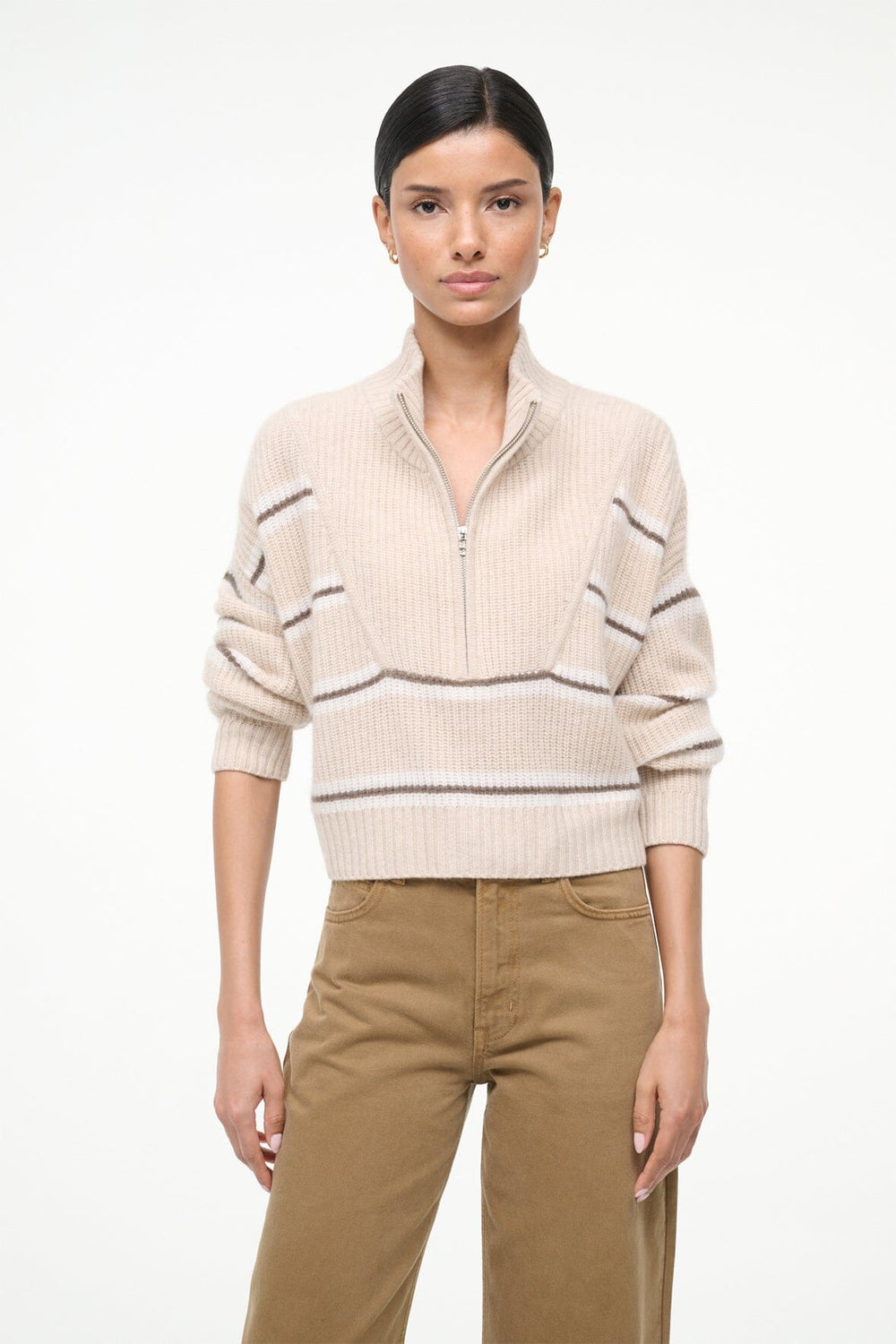 CASHMERE CROPPED HAMPTON SWEATER WHISPER STRIPE - STAUD outlet