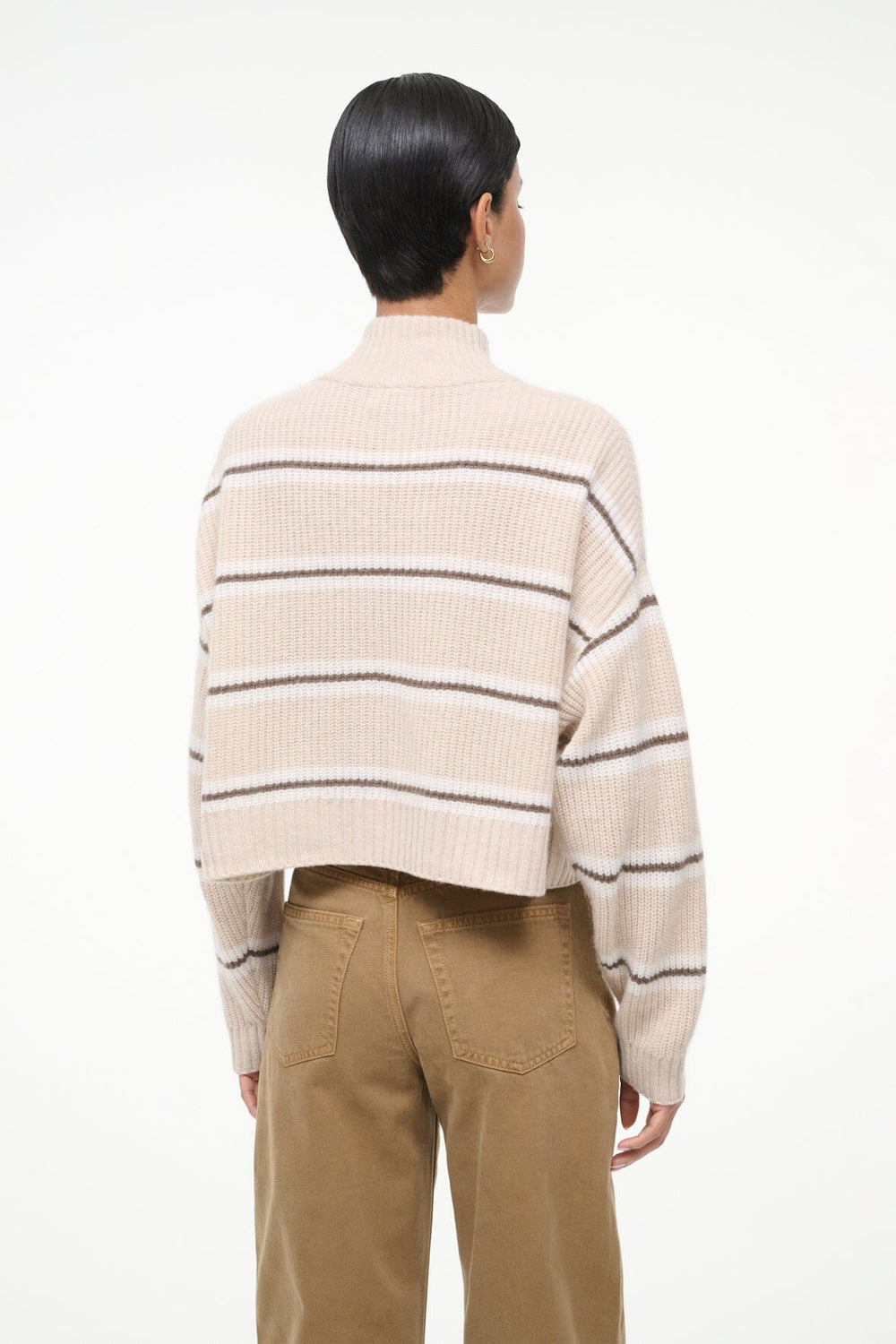 CASHMERE CROPPED HAMPTON SWEATER WHISPER STRIPE - STAUD outlet