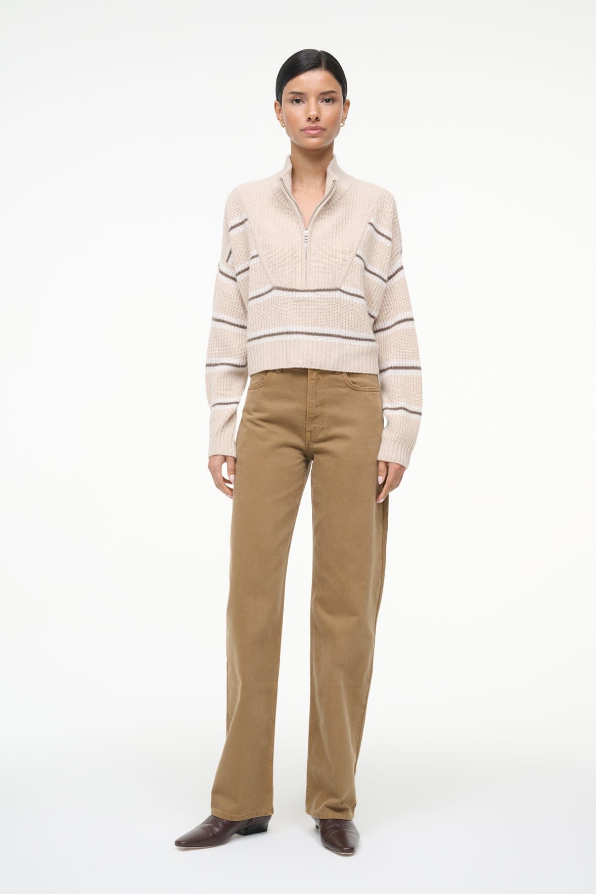 CASHMERE CROPPED HAMPTON SWEATER WHISPER STRIPE - STAUD outlet