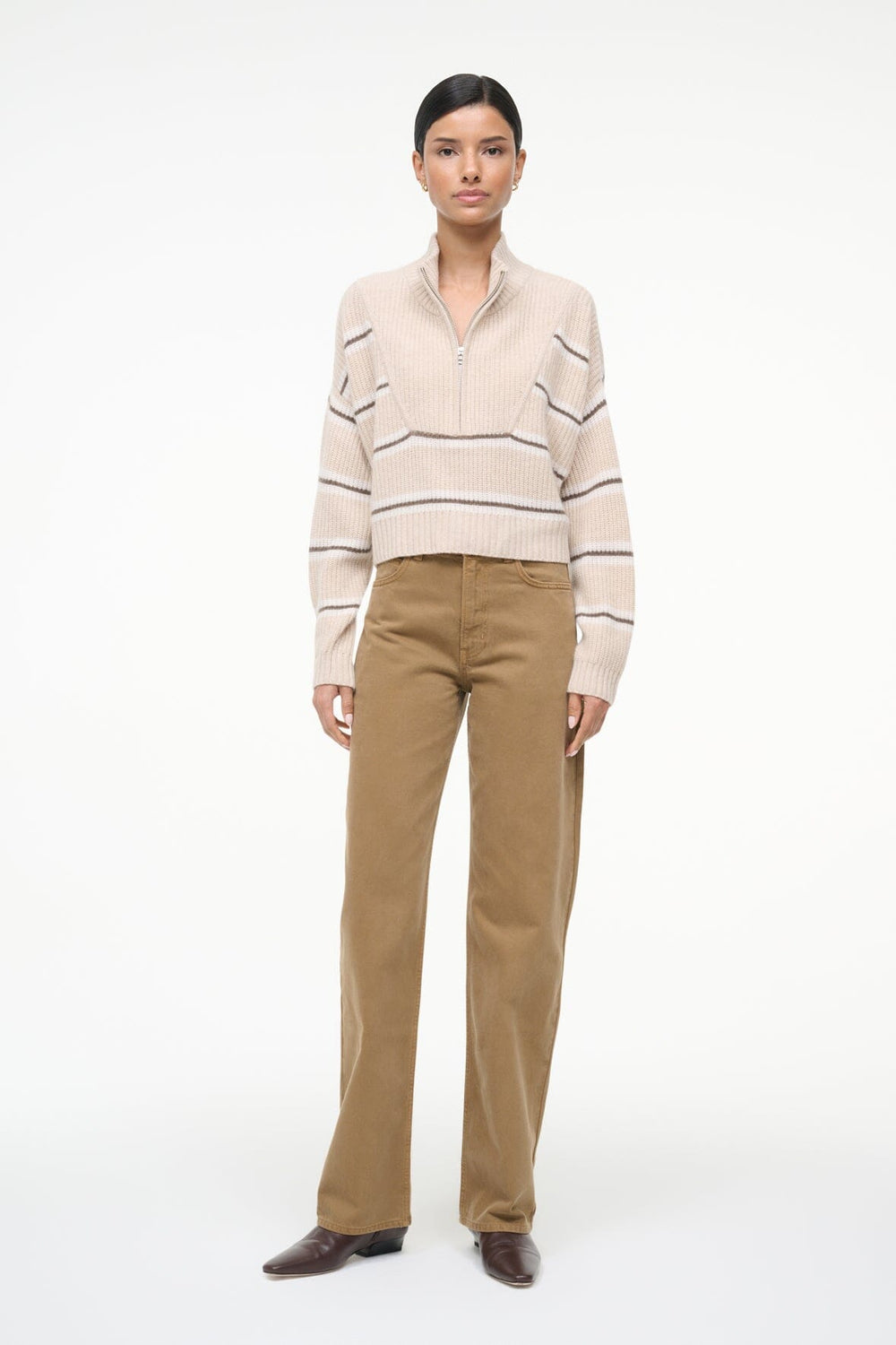 CASHMERE CROPPED HAMPTON SWEATER WHISPER STRIPE - STAUD outlet