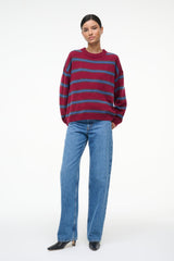 SERRANO CASHMERE RELAXED CREW CRIMSON STRIPE - STAUD for sale