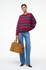 SERRANO CASHMERE RELAXED CREW CRIMSON STRIPE - STAUD for sale