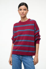 SERRANO CASHMERE RELAXED CREW CRIMSON STRIPE - STAUD for sale