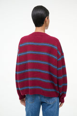 SERRANO CASHMERE RELAXED CREW CRIMSON STRIPE - STAUD for sale