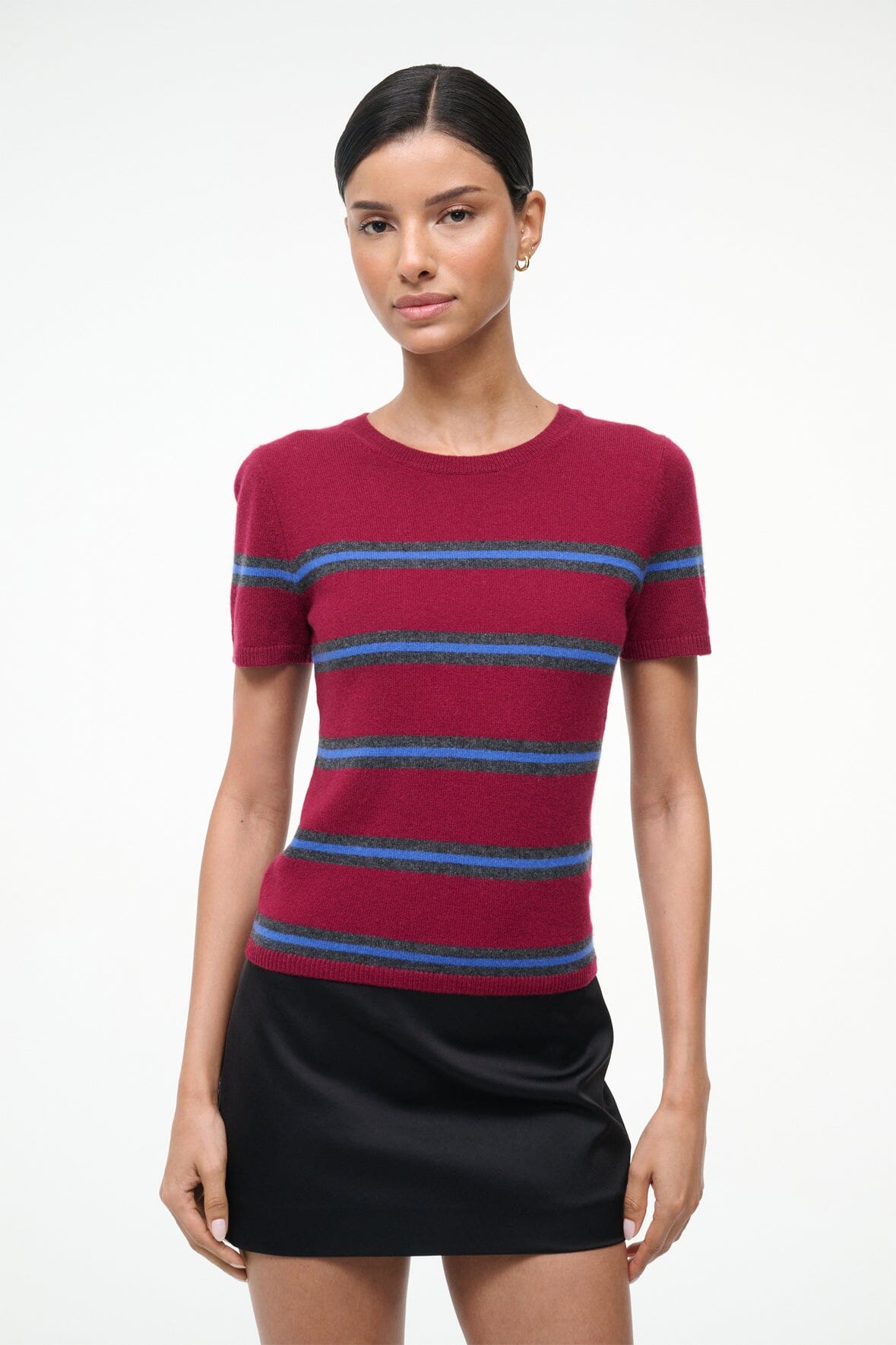 EASY CASHMERE TEE CRIMSON STRIPE - STAUD for sale