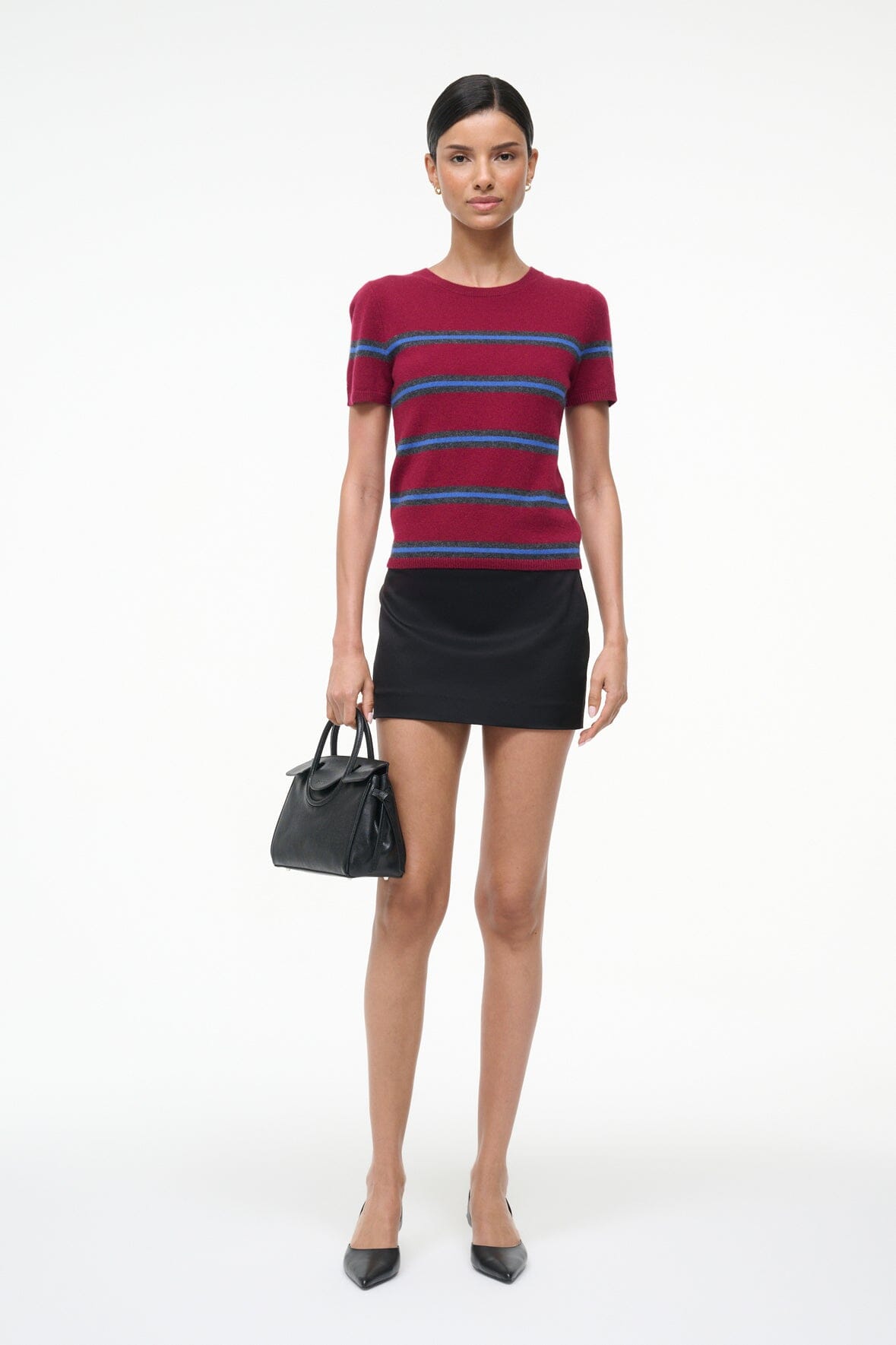EASY CASHMERE TEE CRIMSON STRIPE - STAUD for sale