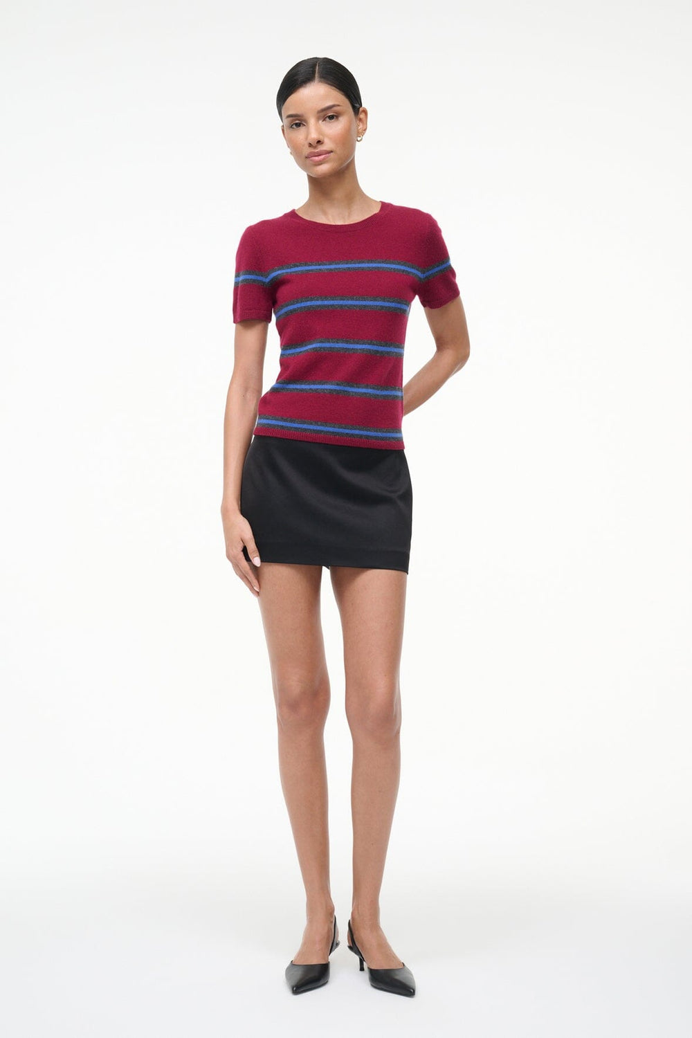 EASY CASHMERE TEE CRIMSON STRIPE - STAUD for sale