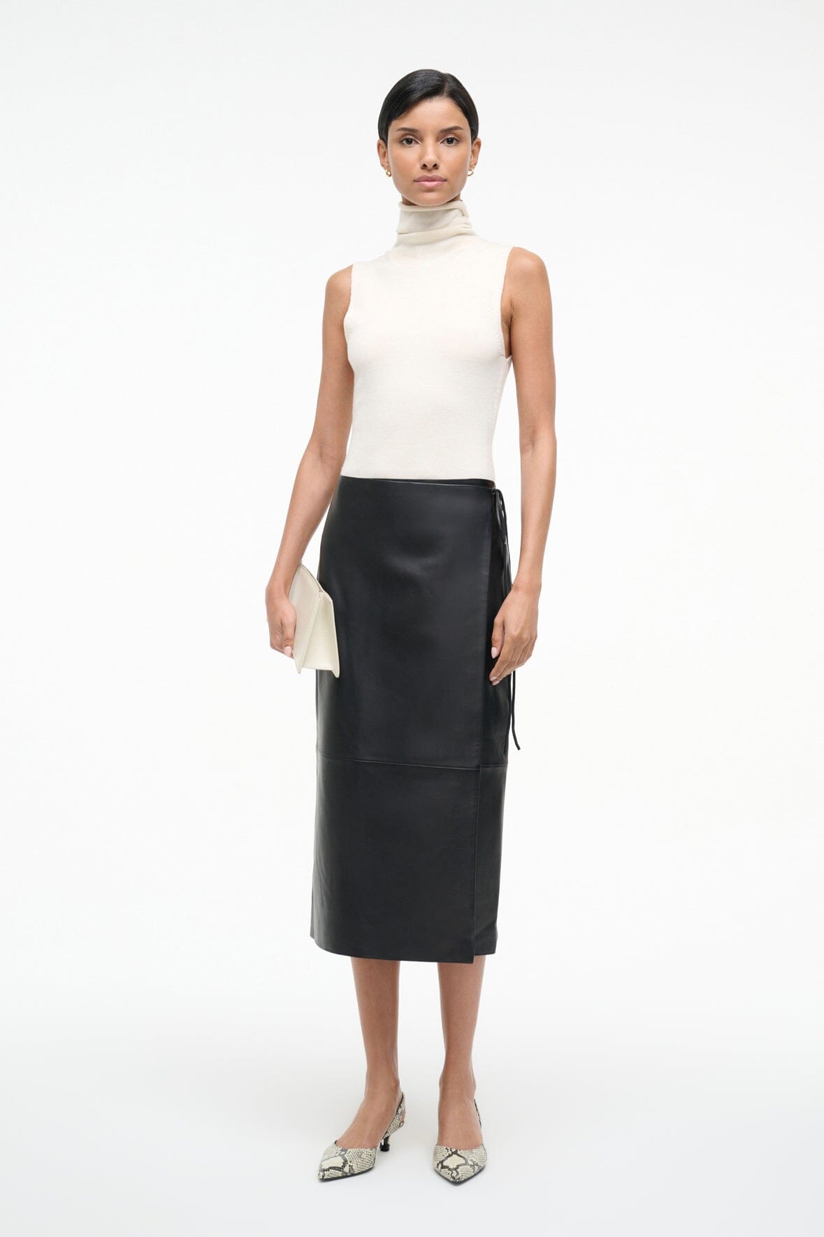 ROMAN LEATHER WRAP SKIRT BLACK - STAUD US