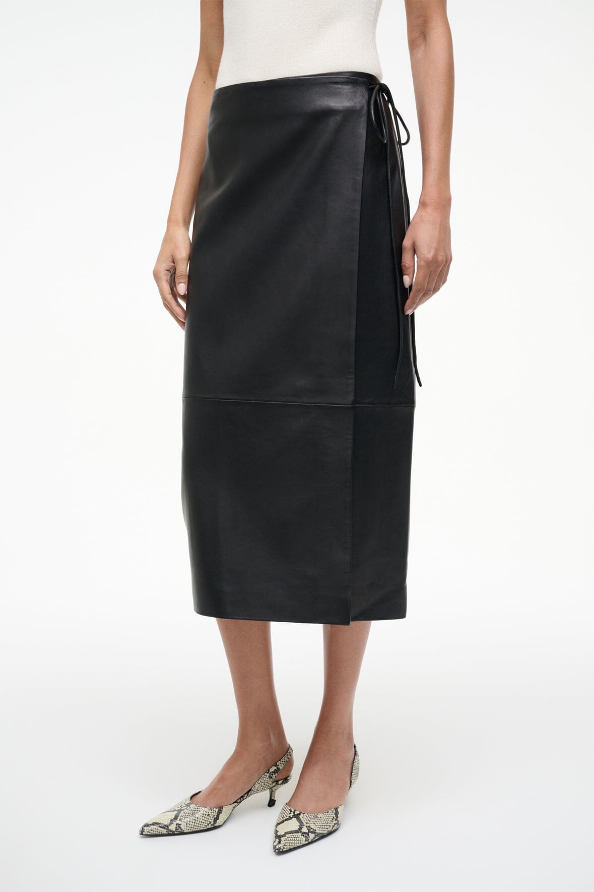 ROMAN LEATHER WRAP SKIRT BLACK - STAUD US