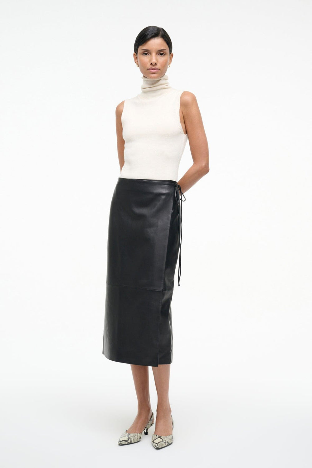 ROMAN LEATHER WRAP SKIRT BLACK - STAUD US