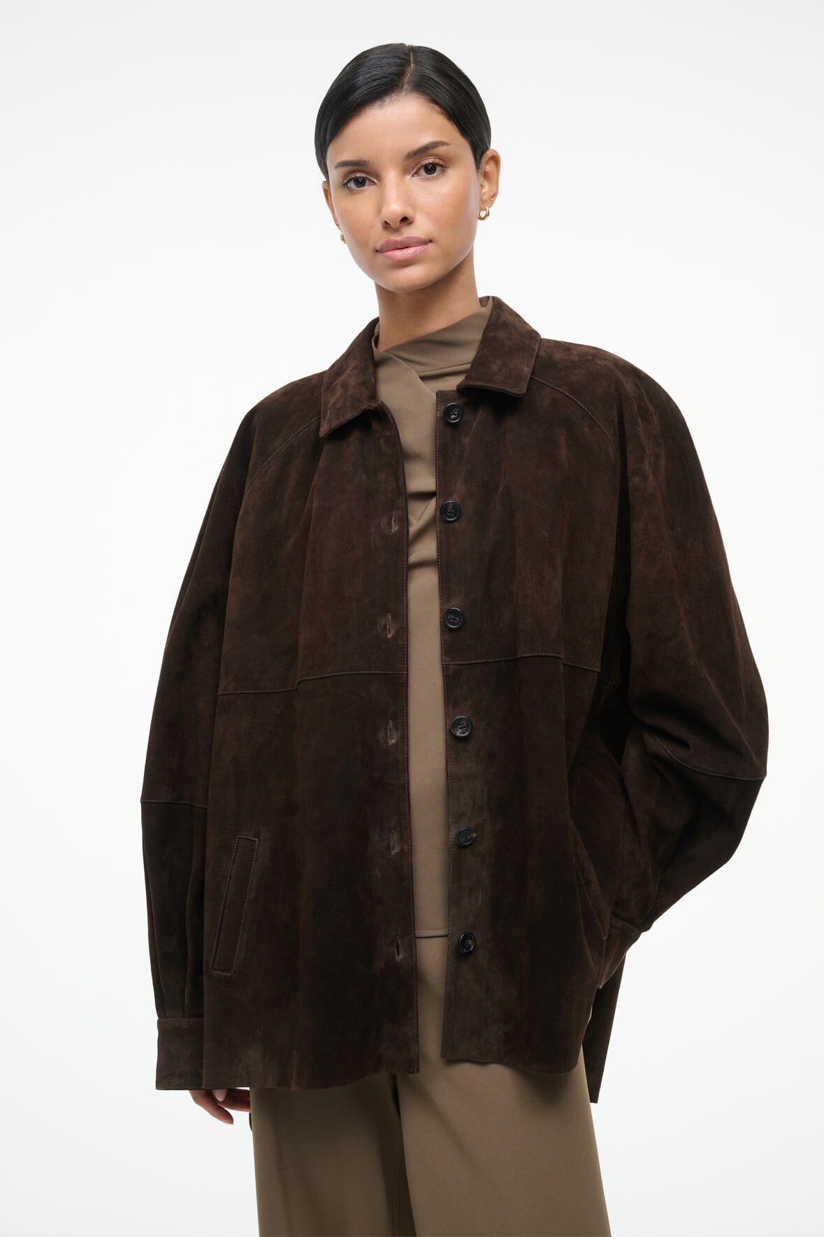 JOSETTE SUEDE SHIRT ESPRESSO - STAUD sale