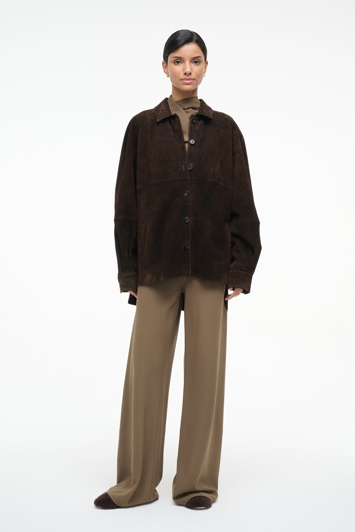 JOSETTE SUEDE SHIRT ESPRESSO - STAUD sale