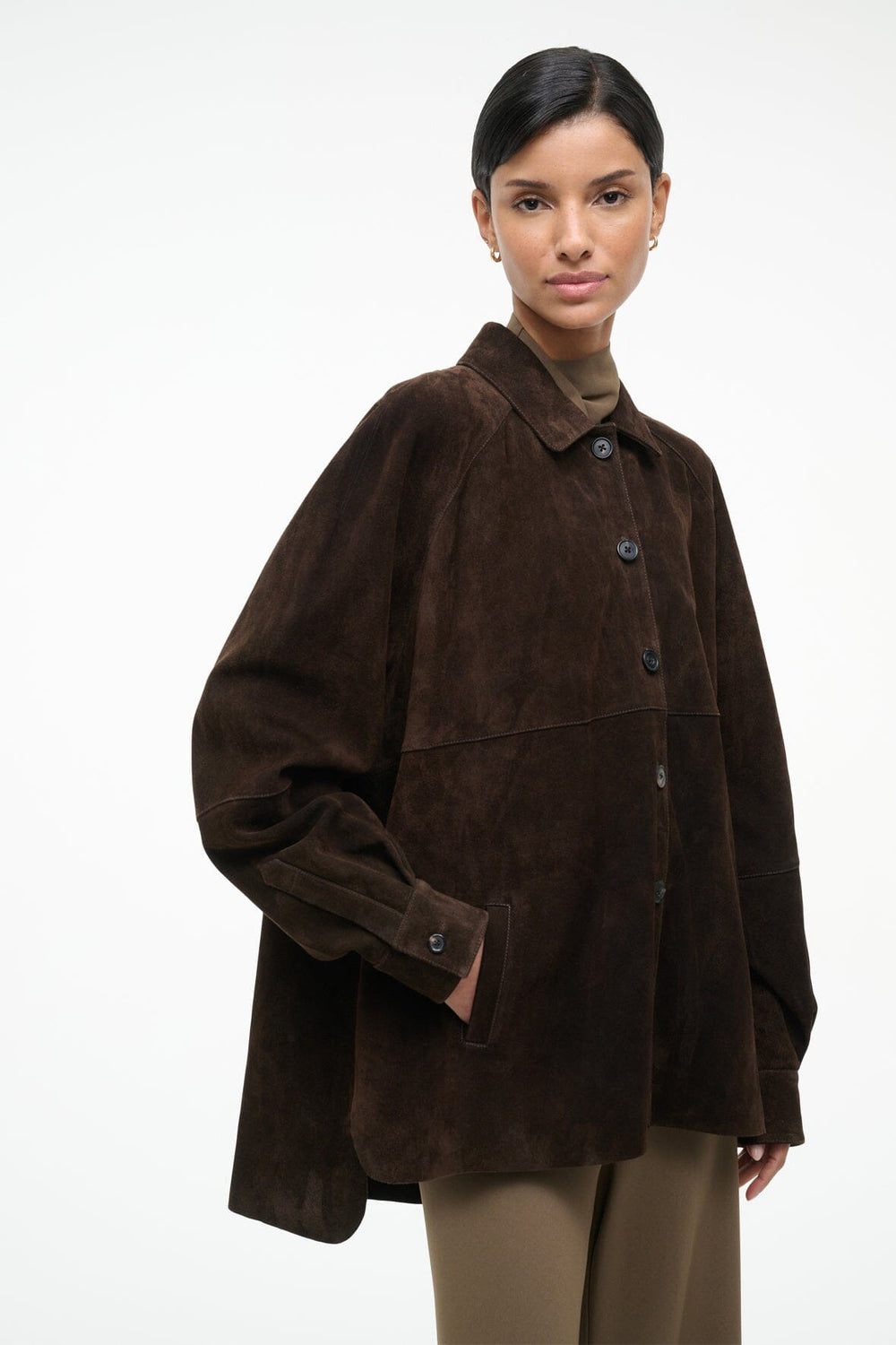 JOSETTE SUEDE SHIRT ESPRESSO - STAUD sale