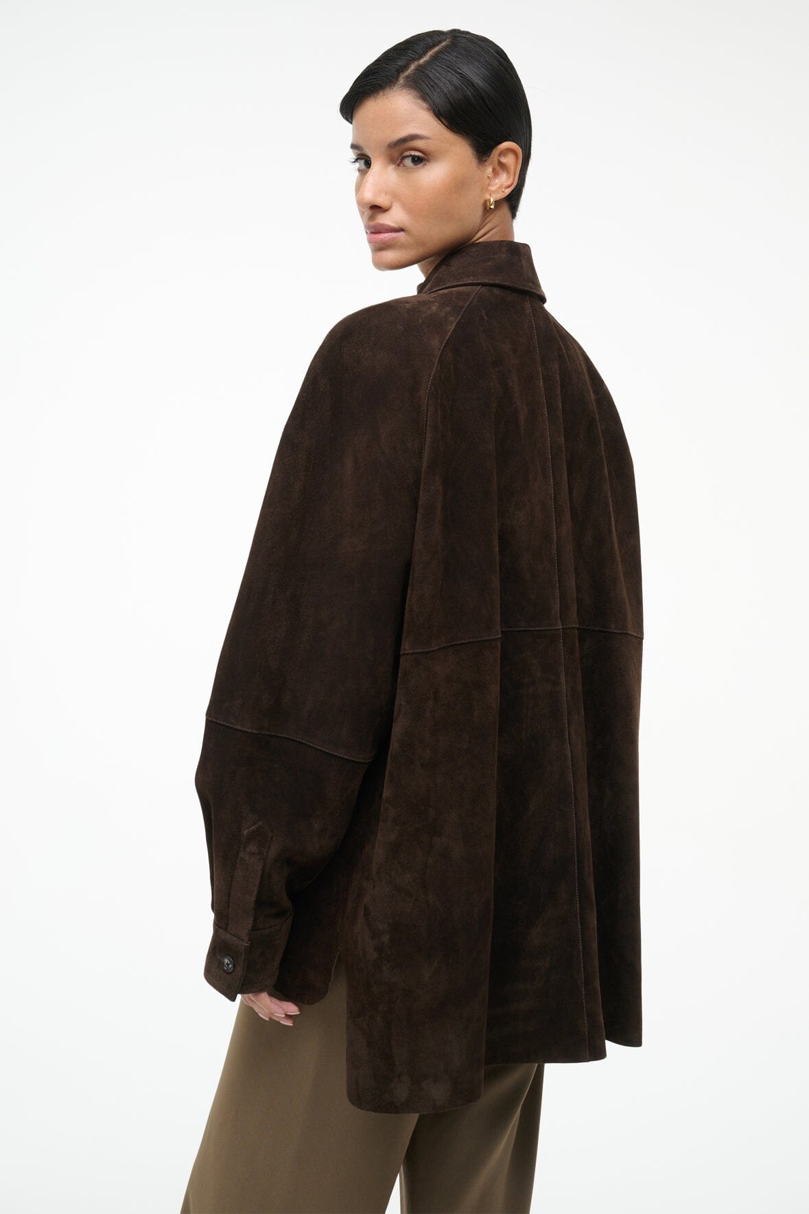 JOSETTE SUEDE SHIRT ESPRESSO - STAUD sale