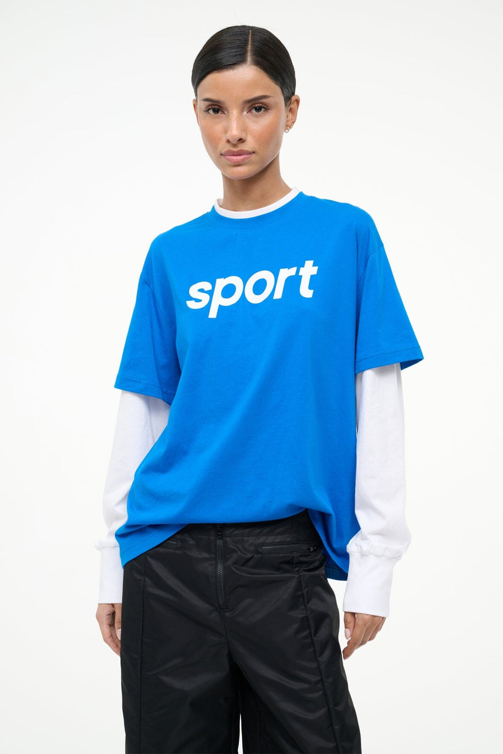 JUNIOR LONG SLEEVE TEE VARSITY BLUE WHITE - STAUD US