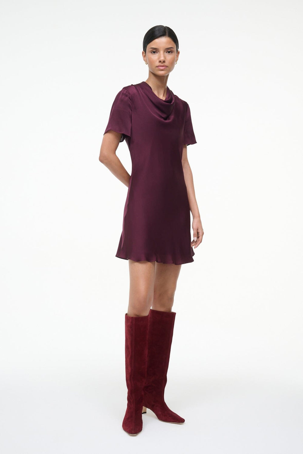 IRIS SILK DRESS SYRAH - STAUD for sale