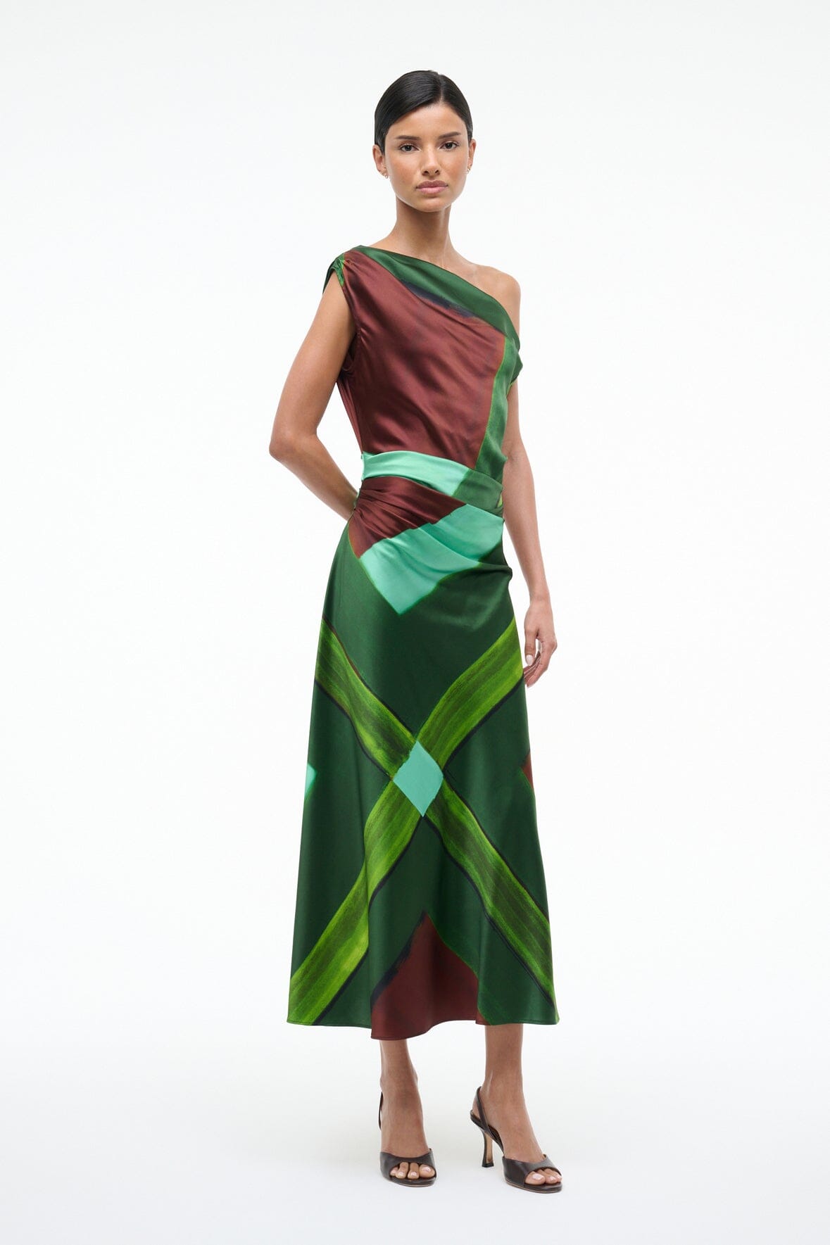 PHARE SILK DRESS EMERALD PRISM - STAUD for sale