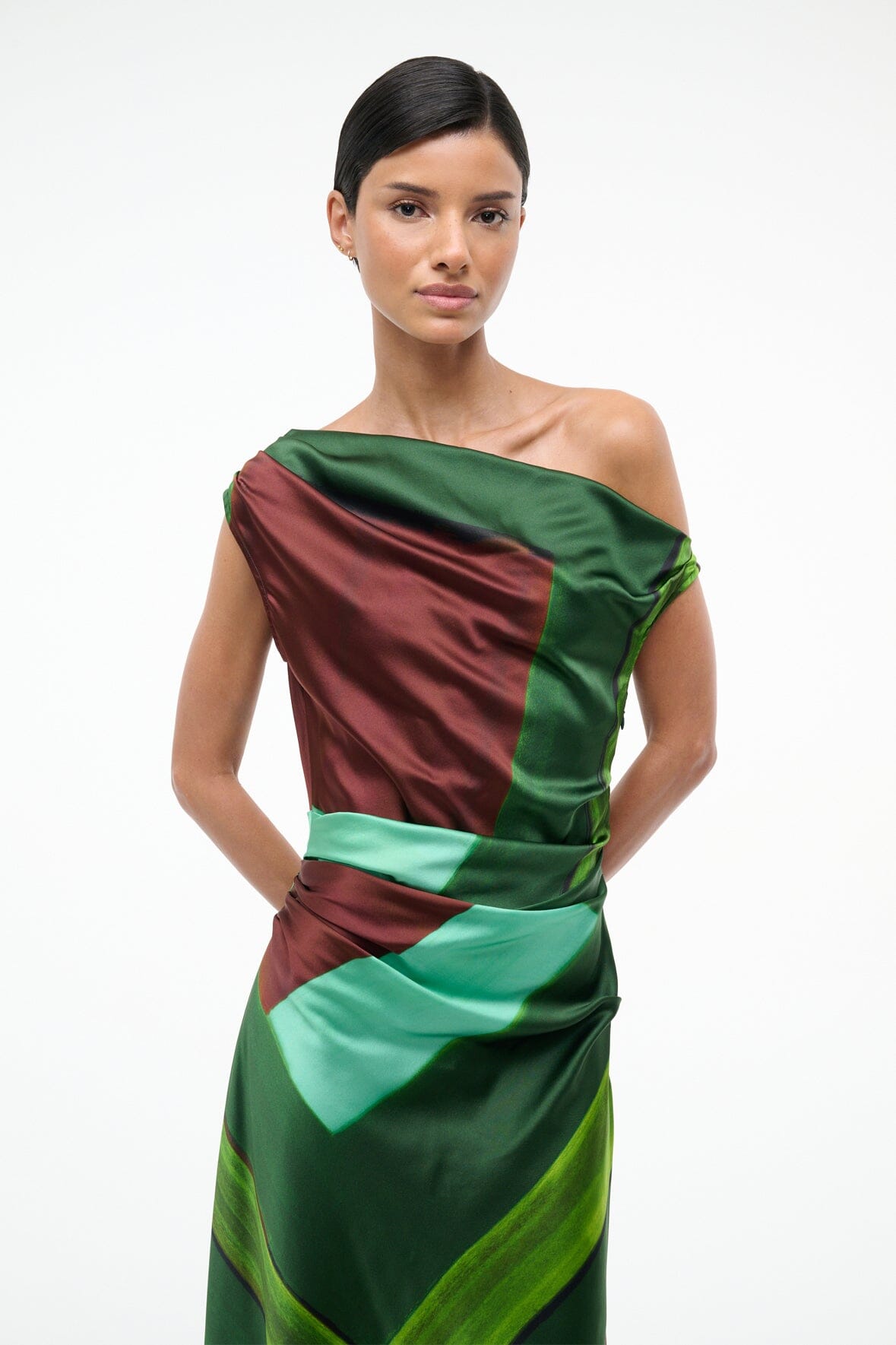 PHARE SILK DRESS EMERALD PRISM - STAUD for sale