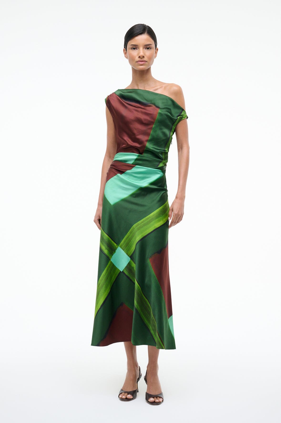 PHARE SILK DRESS EMERALD PRISM - STAUD for sale
