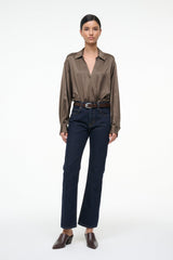 EVE SILK BODYSUIT TAUPE - STAUD for sale