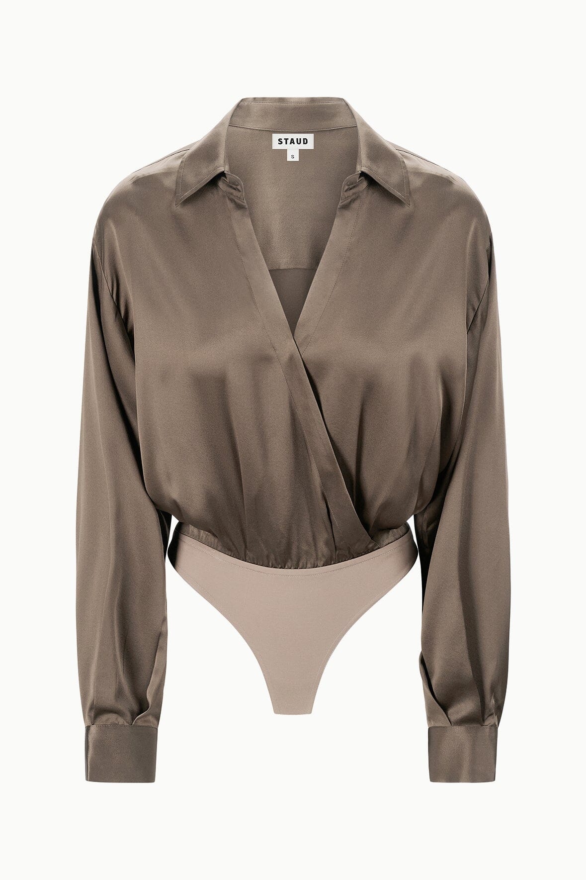 EVE SILK BODYSUIT TAUPE - STAUD for sale