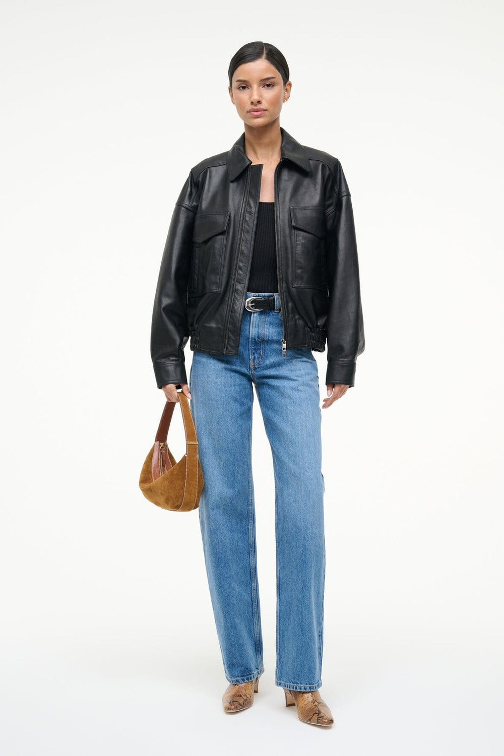 EUGENE LEATHER JACKET BLACK - STAUD outlet