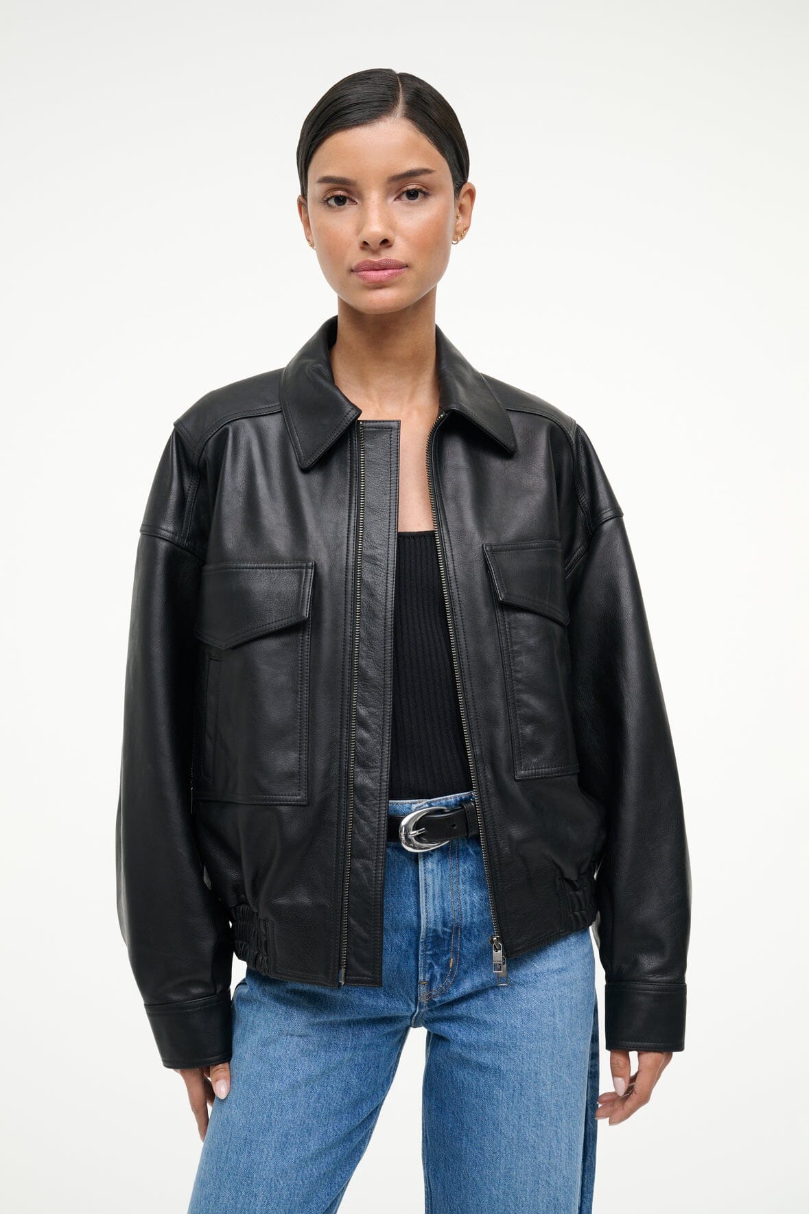 EUGENE LEATHER JACKET BLACK - STAUD outlet