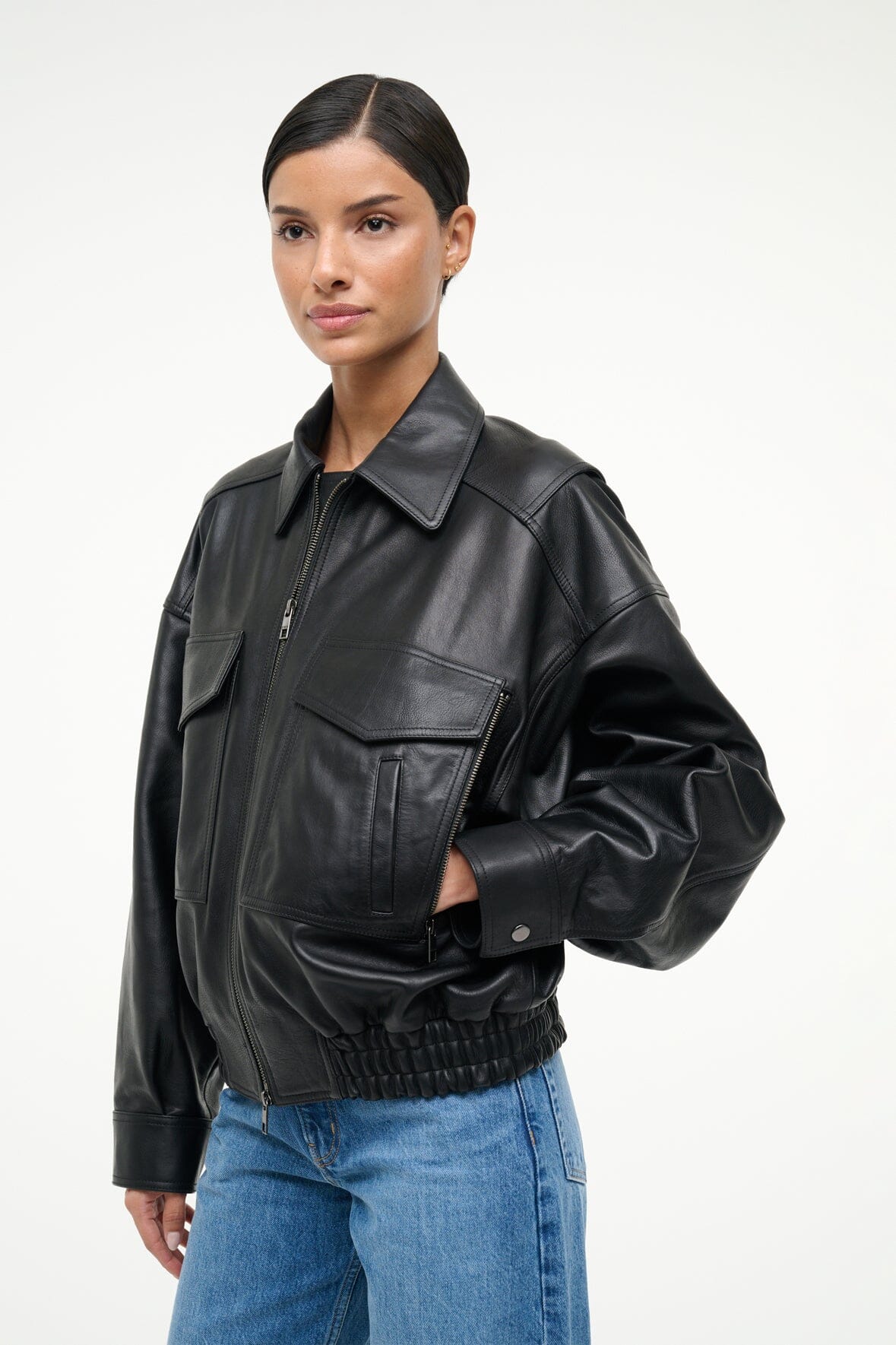 EUGENE LEATHER JACKET BLACK - STAUD outlet