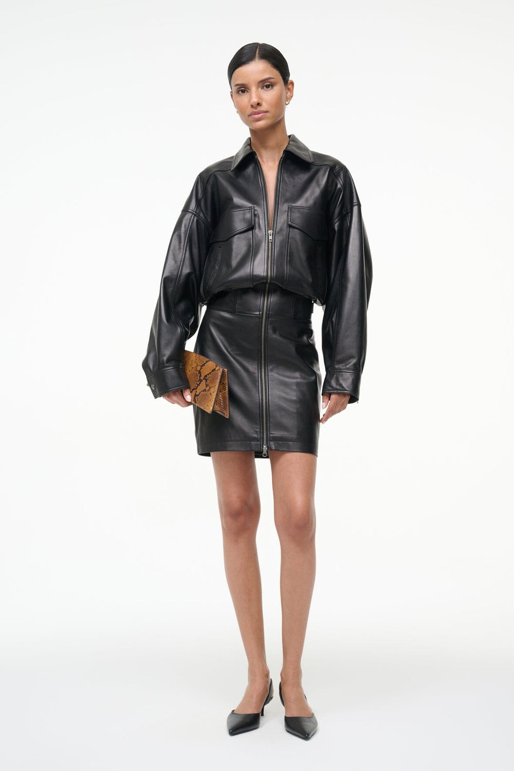 CLAUDETTE LEATHER DRESS BLACK - STAUD US