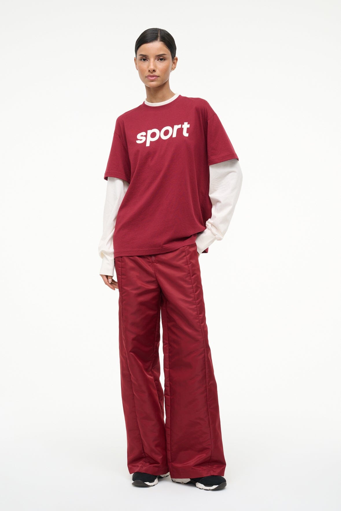 JUNIOR LONG SLEEVE TEE IVORY DEEP RED - STAUD sale