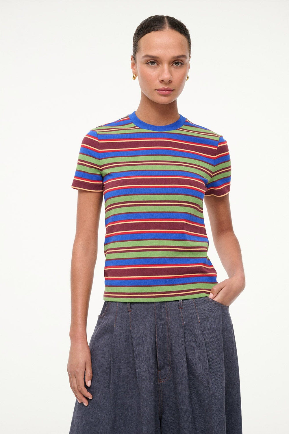 WEEKEND CREW TEE SPECTRUM STRIPE - STAUD US