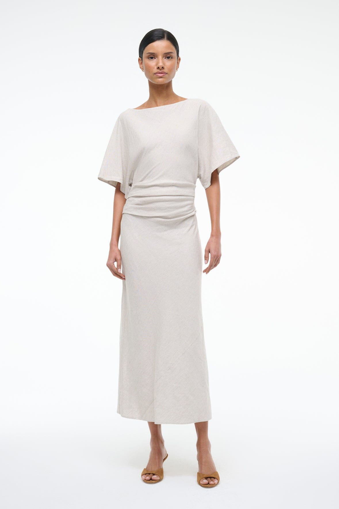 AMELIE LINEN DRESS NATURAL - STAUD US